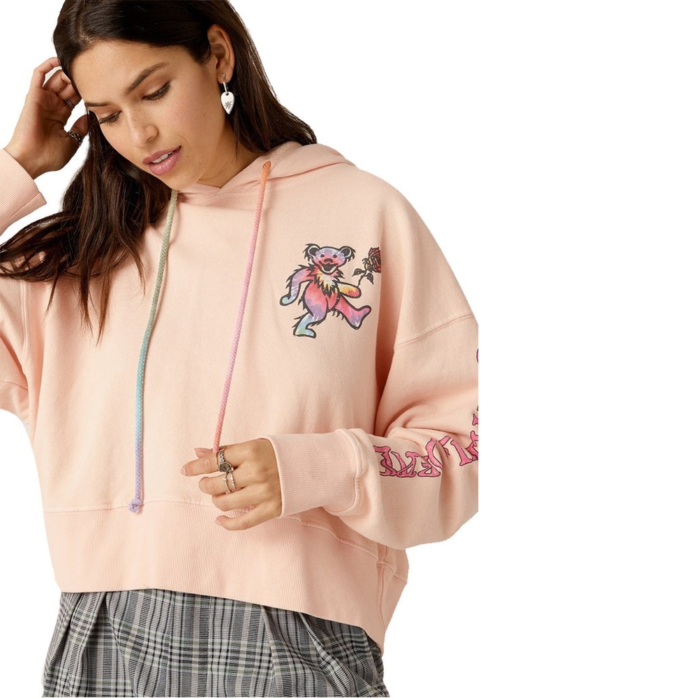 Pink Cropped Oversized Hoodie Sweatshirt